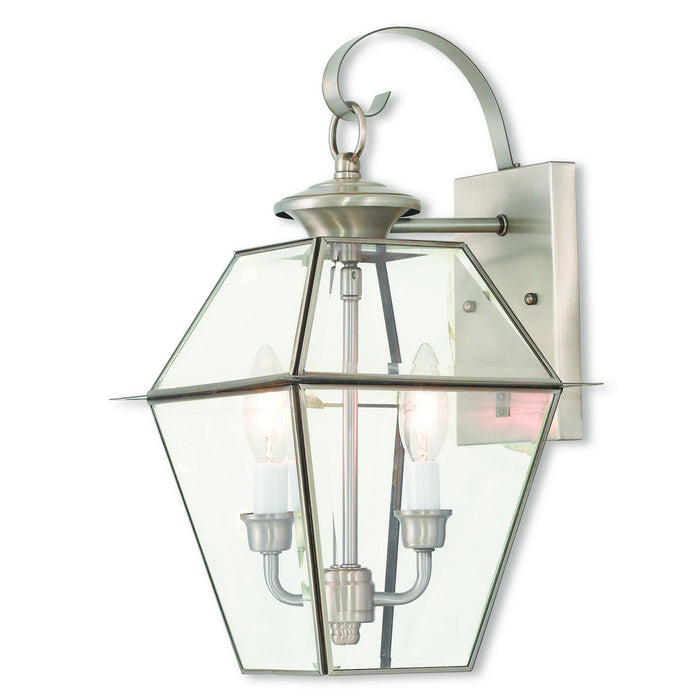 Livex Lighting 2281-91 Two Light Outdoor Wall Lantern, Brushed Nickel