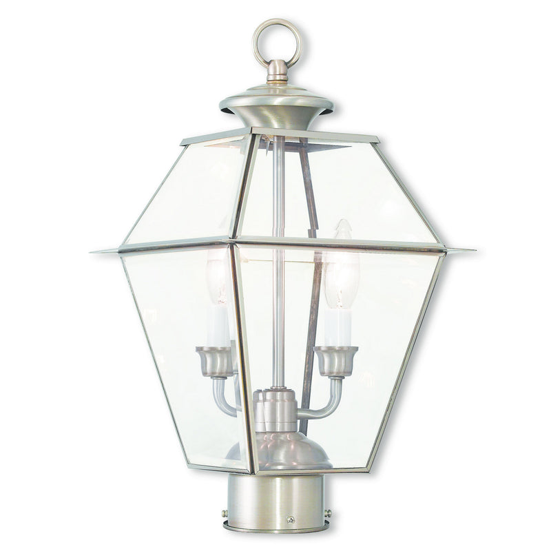 Livex Lighting 2284-91 Two Light Outdoor Post Lantern, Brushed Nickel