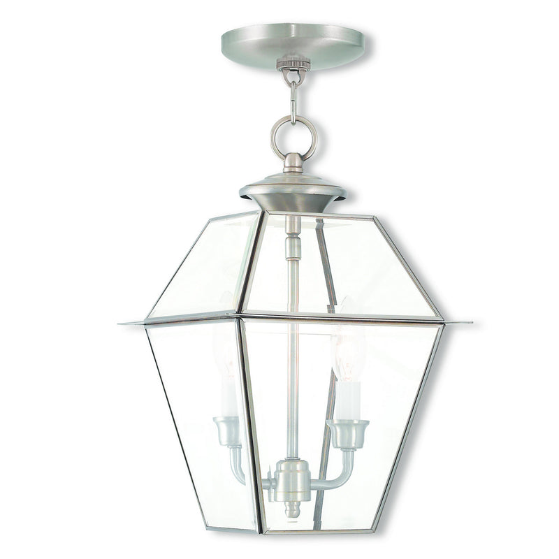 Livex Lighting 2285-91 Two Light Outdoor Pendant, Brushed Nickel