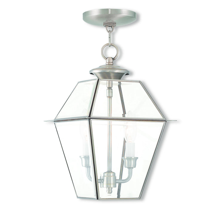 Livex Lighting 2285-91 Two Light Outdoor Pendant, Brushed Nickel