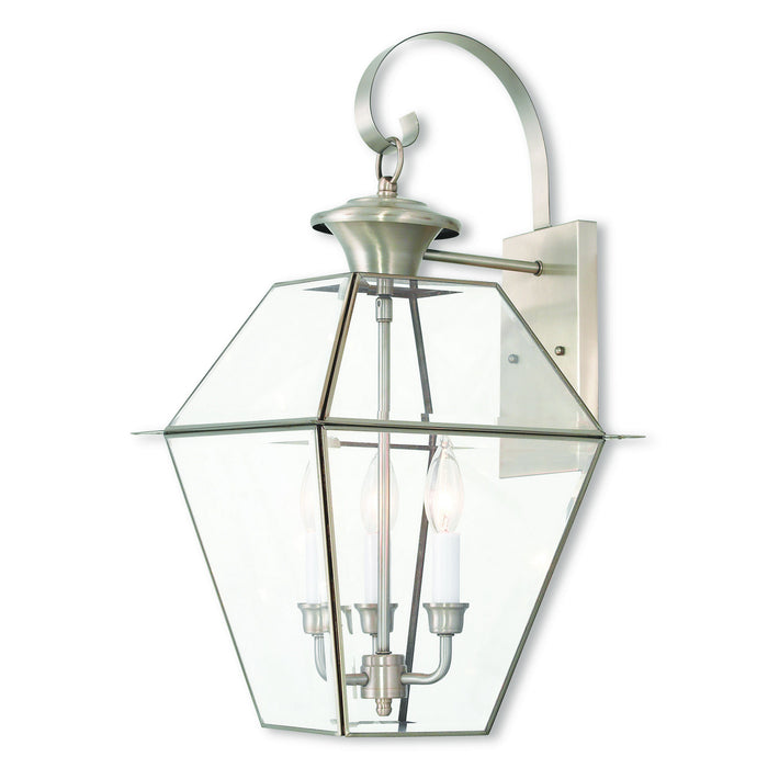 Livex Lighting 2381-91 Three Light Outdoor Wall Lantern, Brushed Nickel