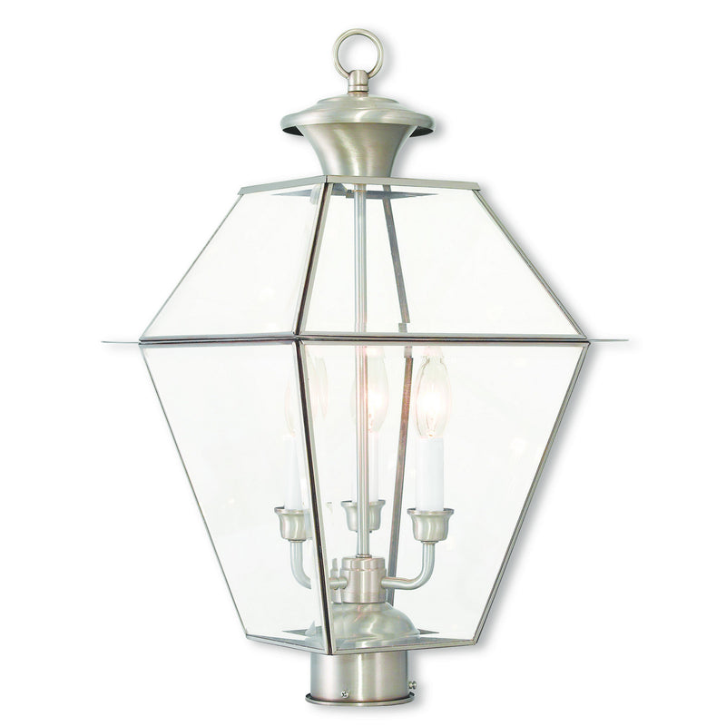 Livex Lighting 2384-91 Three Light Post-Top Lanterm, Brushed Nickel