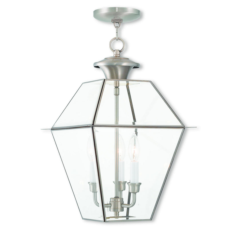 Livex Lighting 2385-91 Three Light Outdoor Pendant, Brushed Nickel