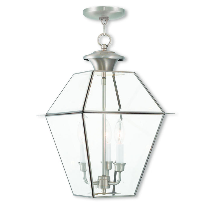 Livex Lighting 2385-91 Three Light Outdoor Pendant, Brushed Nickel