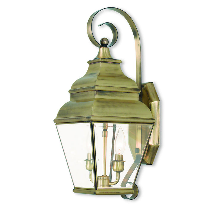 Livex Lighting 2591-01 Two Light Outdoor Wall Lantern, Antique Brass