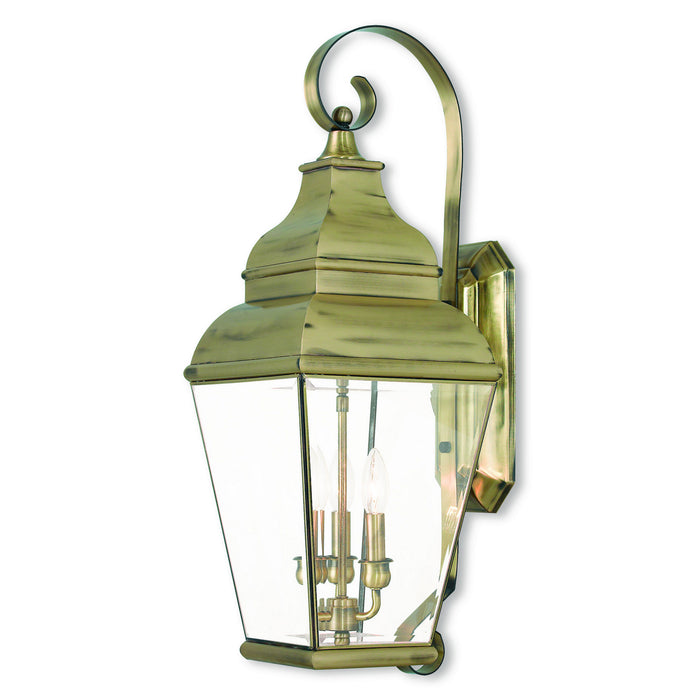 Livex Lighting 2593-01 Three Light Outdoor Wall Lantern, Antique Brass