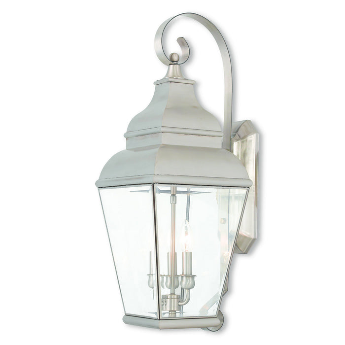 Livex Lighting 2593-91 Three Light Outdoor Wall Lantern, Brushed Nickel
