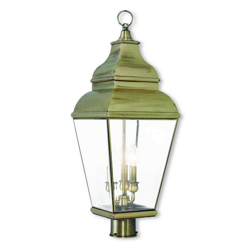 Livex Lighting 2594-01 Three Light Post-Top Lanterm, Antique Brass