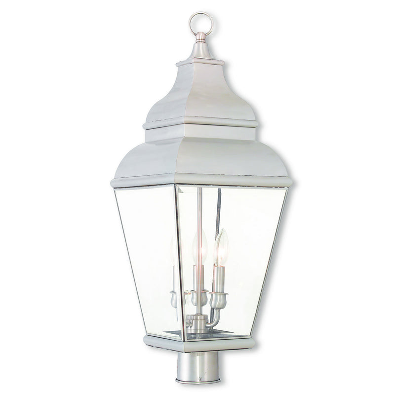 Livex Lighting 2594-91 Three Light Post-Top Lanterm, Brushed Nickel