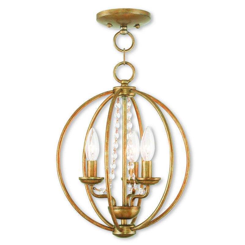 Livex Lighting 40913-48 Three Light Mini Chandelier/Ceiling Mount, Antique Gold Leaf