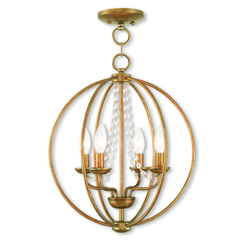 Livex Lighting 40914-48 Four Light Mini Chandelier/Ceiling Mount, Antique Gold Leaf
