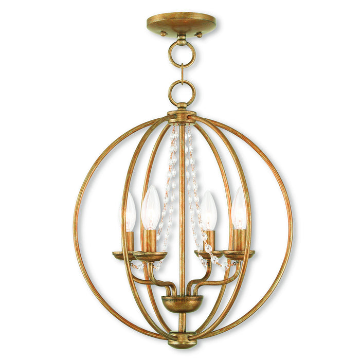 Livex Lighting 40914-48 Four Light Mini Chandelier/Ceiling Mount, Antique Gold Leaf