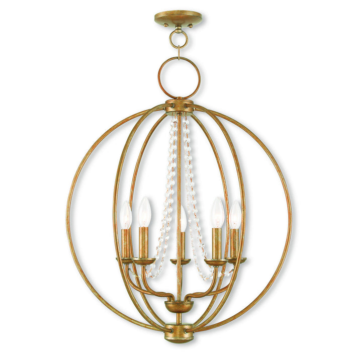 Livex Lighting 40915-48 Five Light Chandelier, Antique Gold Leaf