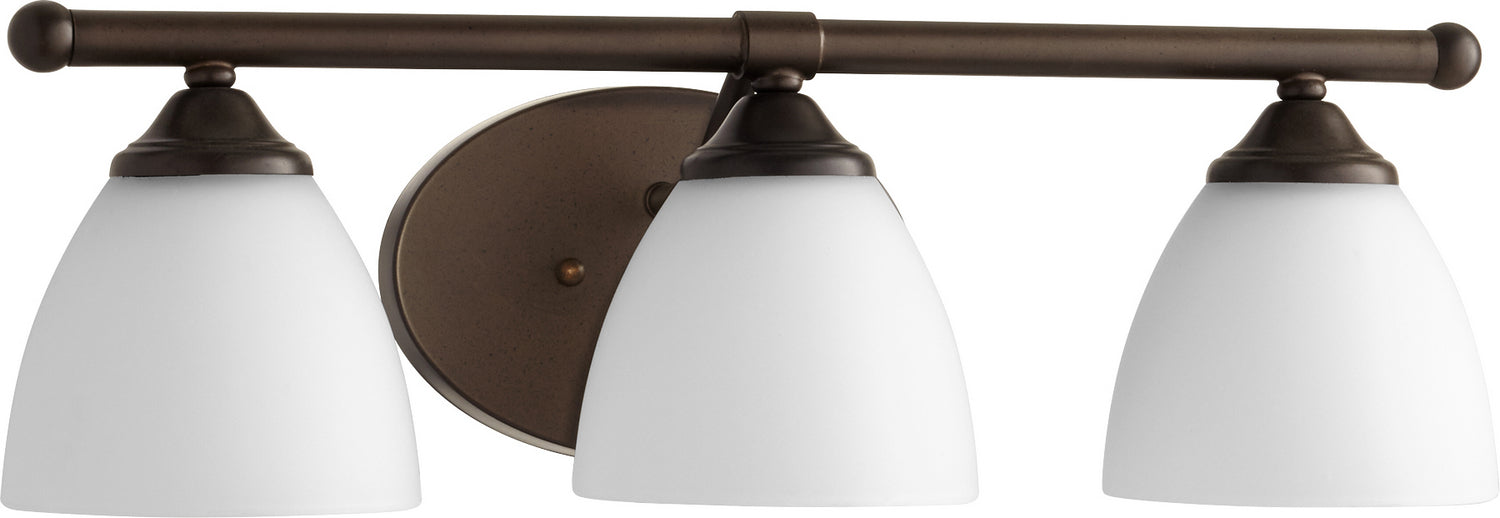Quorum 5150-3-86 Three Light Vanity, Oiled Bronze w/ Satin Opal