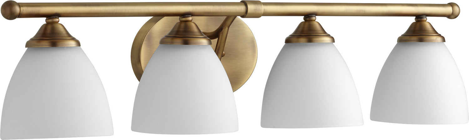 Quorum 5150-4-80 Four Light Vanity, Aged Brass w/ Satin Opal