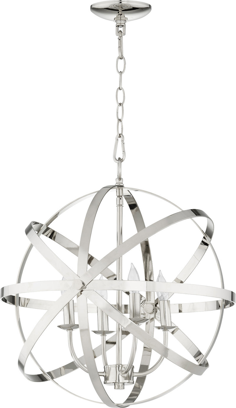 Quorum 6009-4-62 Four Light Chandelier, Polished Nickel