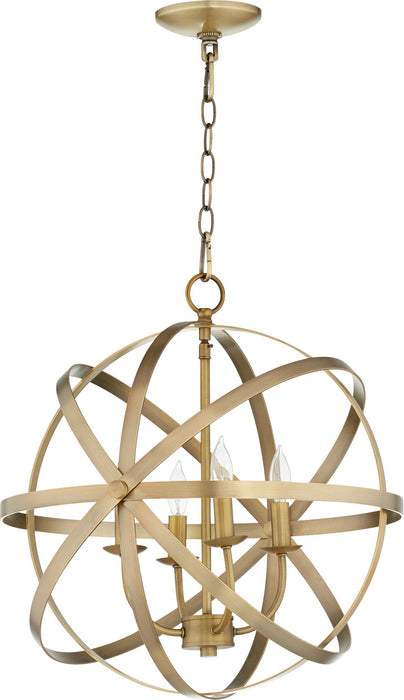 Quorum 6009-4-80 Four Light Chandelier, Aged Brass