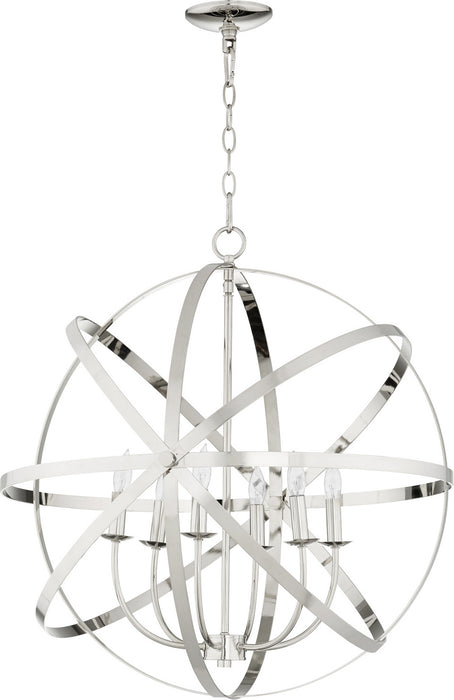 Quorum 6009-6-62 Six Light Chandelier, Polished Nickel