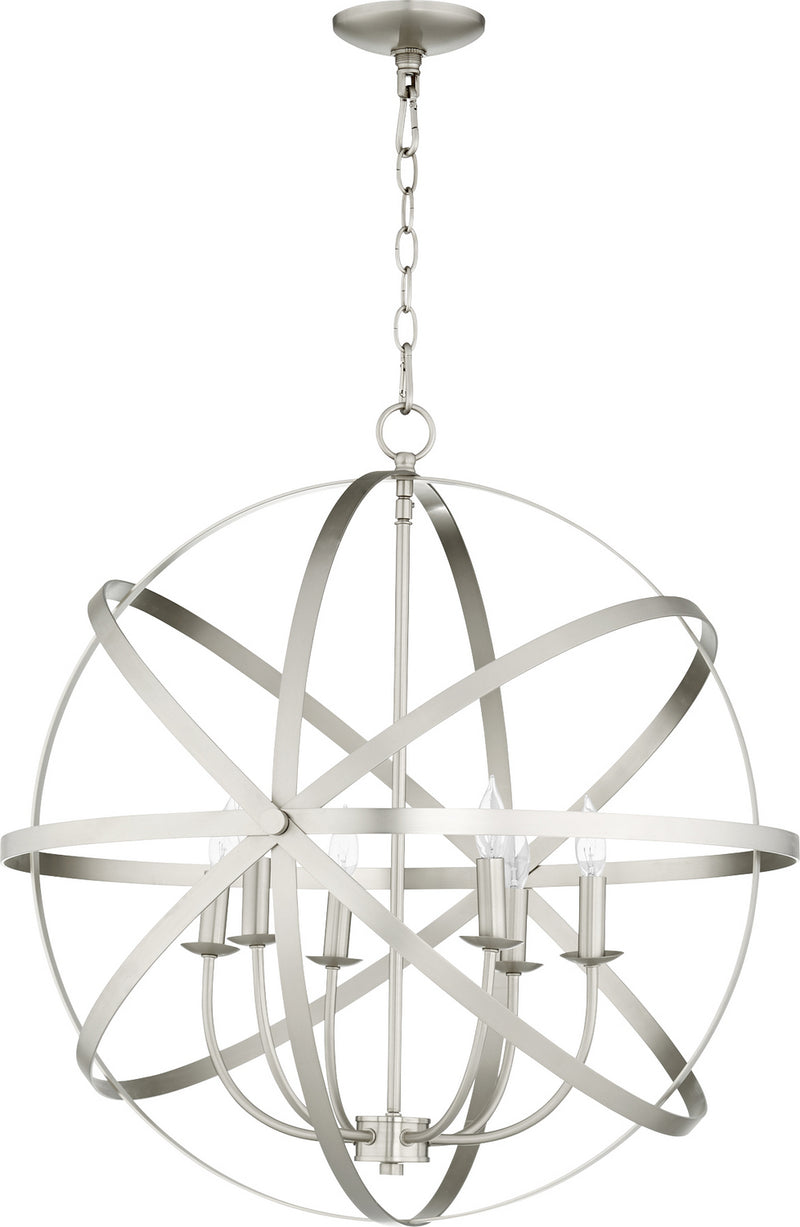 Quorum 6009-6-65 Six Light Chandelier, Satin Nickel