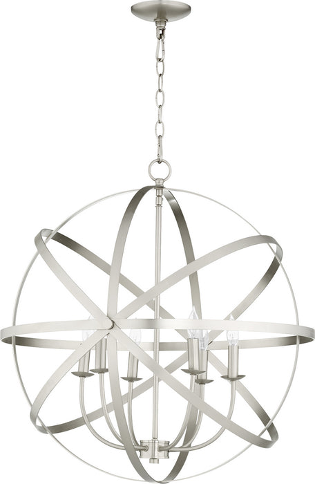 Quorum 6009-6-65 Six Light Chandelier, Satin Nickel