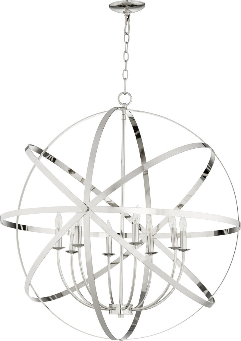 Quorum 6009-8-62 Eight Light Chandelier, Polished Nickel
