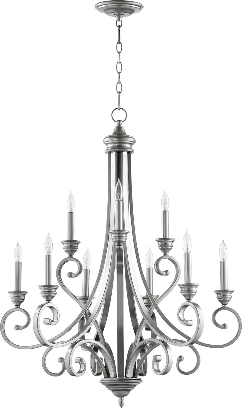 Quorum 6054-9-64 Nine Light Chandelier, Classic Nickel