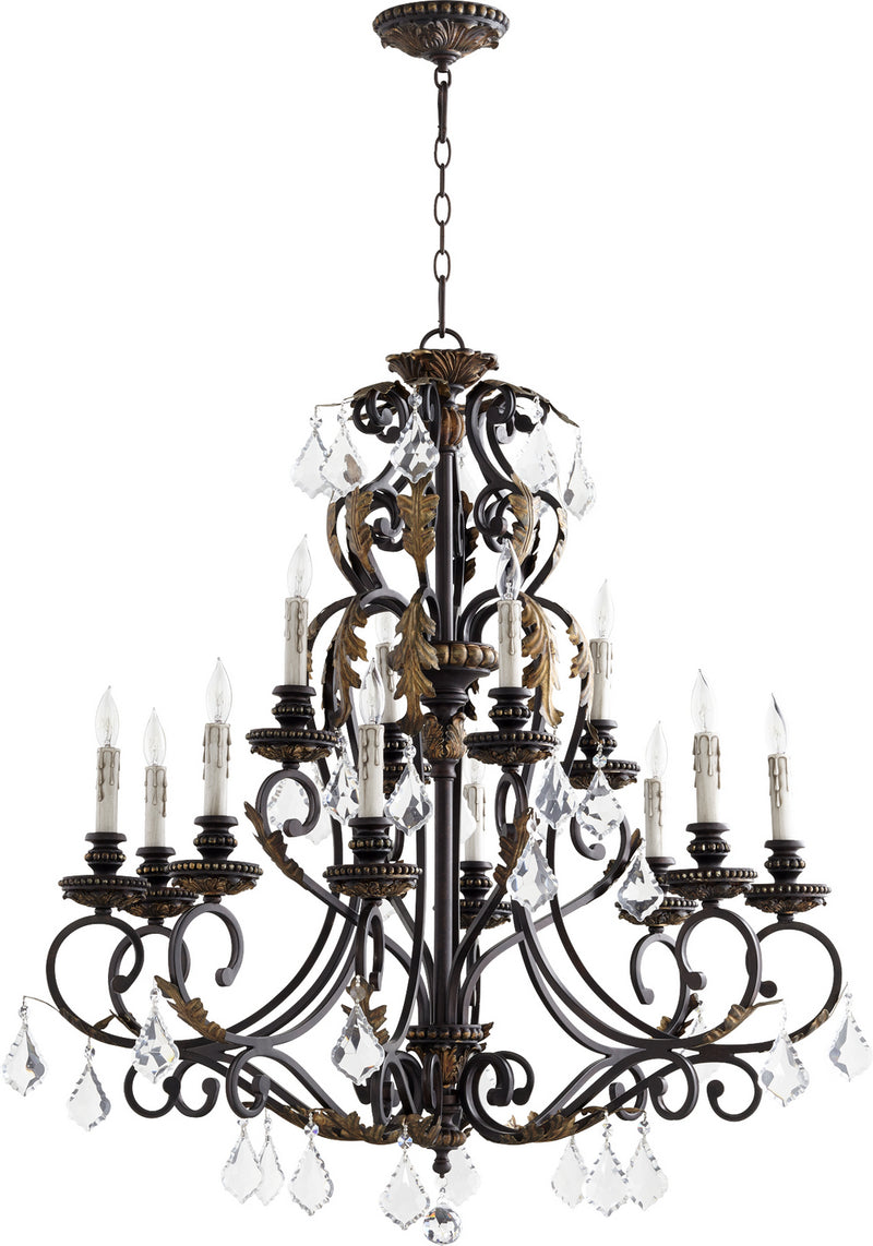Quorum 6157-12-44 12 Light Chandelier, Toasted Sienna With Mystic Silver