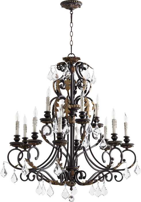 Quorum 6157-12-44 12 Light Chandelier, Toasted Sienna With Mystic Silver