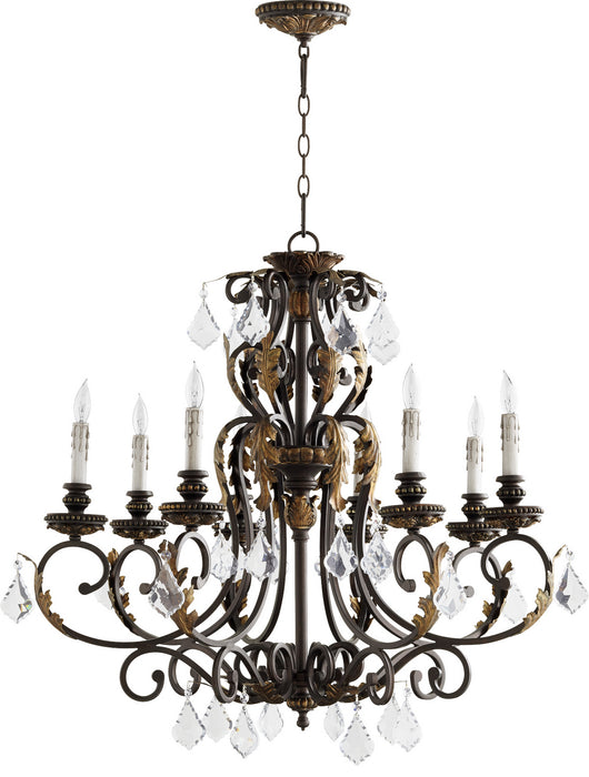 Quorum 6157-8-44 Eight Light Chandelier, Toasted Sienna With Mystic Silver