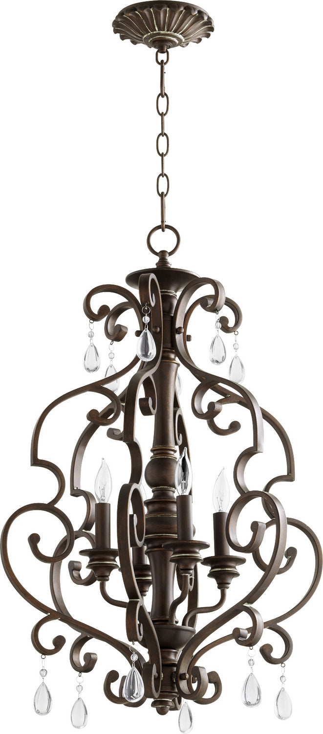 Quorum 6873-4-39 Four Light Entry Pendant, Vintage Copper