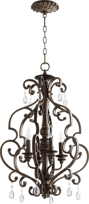 Quorum 6873-4-39 Four Light Entry Pendant, Vintage Copper