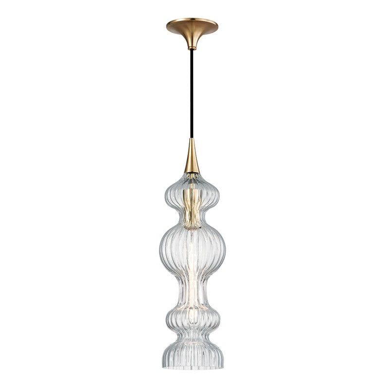 Hudson Valley 1600-AGB-CL One Light Pendant, Aged Brass