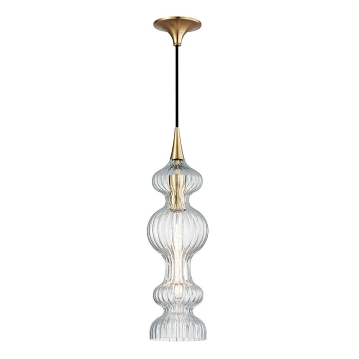 Hudson Valley 1600-AGB-CL One Light Pendant, Aged Brass