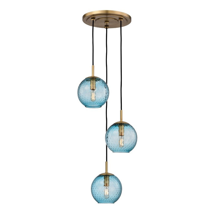 Hudson Valley 2033-AGB-BL Three Light Chandelier, Aged Brass