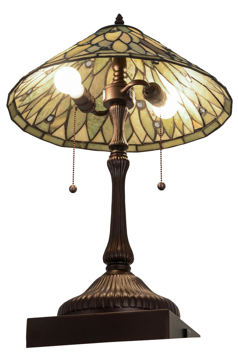 Meyda Tiffany 177068 Two Light Table Lamp, Mahogany Bronze