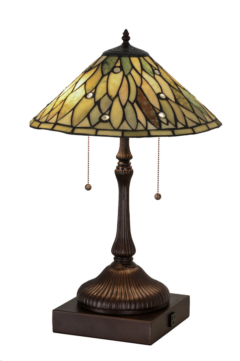 Meyda Tiffany 177068 Two Light Table Lamp, Mahogany Bronze