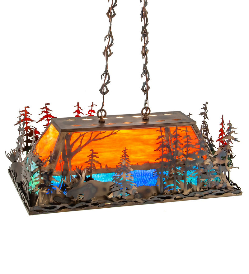 Meyda Tiffany 177434 Six Light Oblong Pendant, Dark Burnished Antique Copper