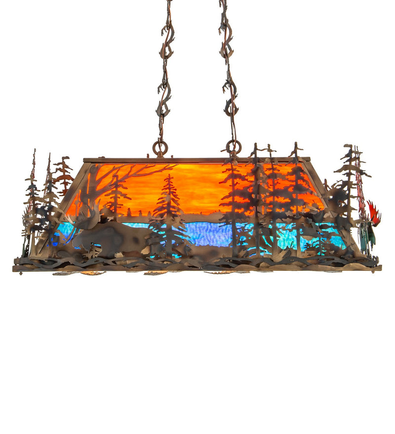 Meyda Tiffany 177434 Six Light Oblong Pendant, Dark Burnished Antique Copper