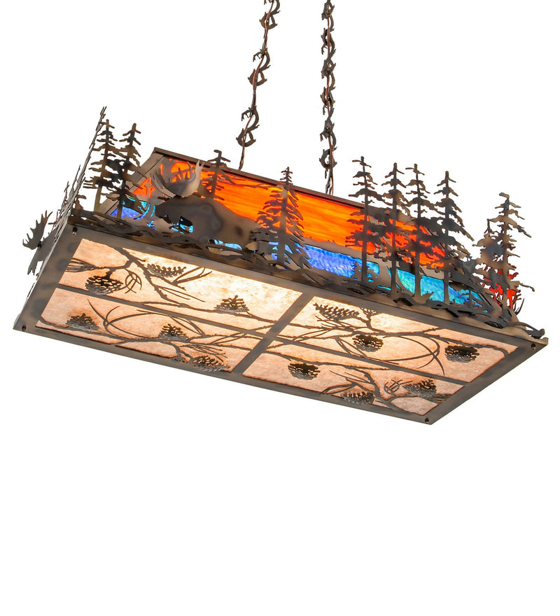 Meyda Tiffany 177434 Six Light Oblong Pendant, Dark Burnished Antique Copper