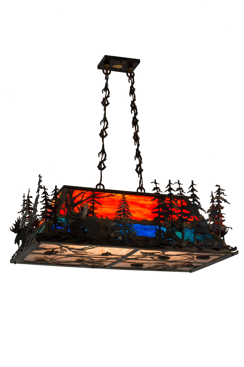 Meyda Tiffany 177434 Six Light Oblong Pendant, Dark Burnished Antique Copper