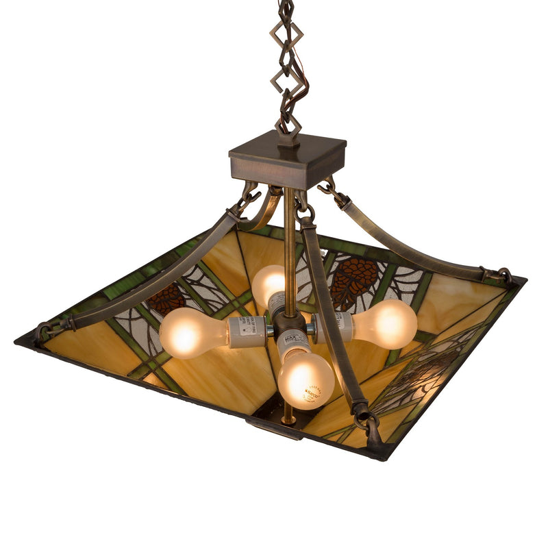 Meyda Tiffany 181232 Four Light Pendant, Antique Brass