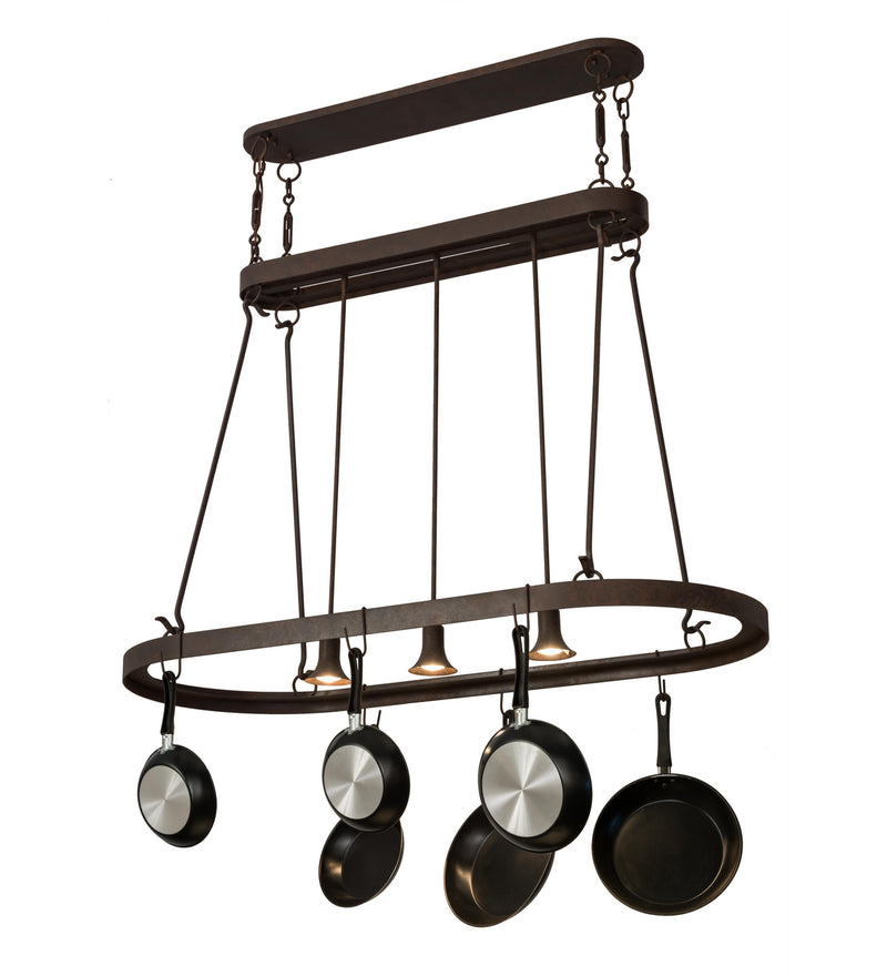 Meyda Tiffany 181921 Three Light Pot Rack, Rusty Nail