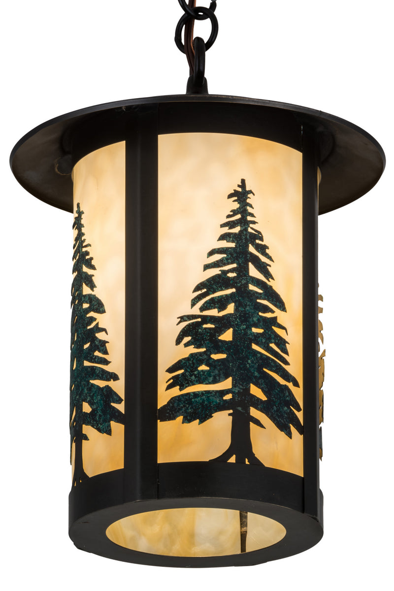 Meyda Tiffany 183605 One Light Pendant, Craftsman Brown W/Green Trees