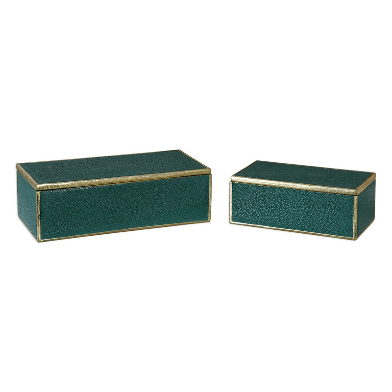 Uttermost 18723 Boxes S/2, Green w/Bright Gold Leaf