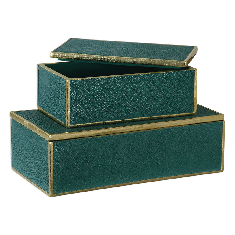Uttermost 18723 Boxes S/2, Green w/Bright Gold Leaf