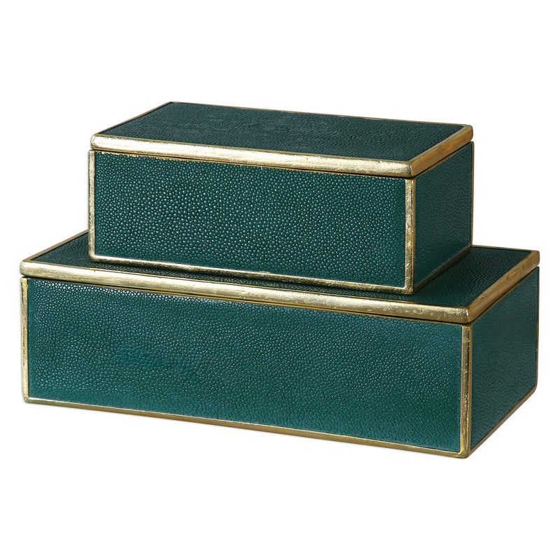 Uttermost 18723 Boxes S/2, Green w/Bright Gold Leaf
