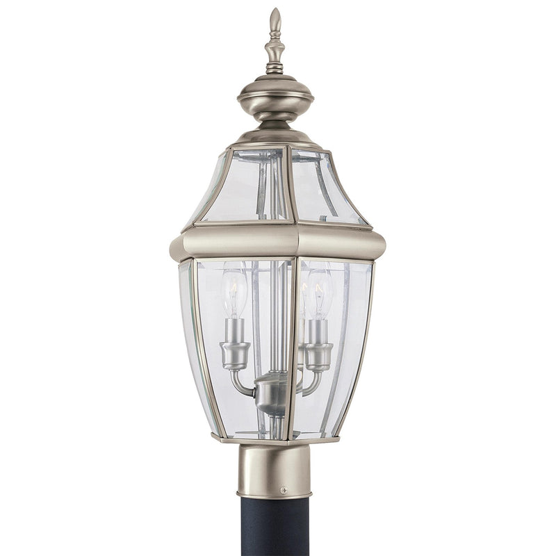 Generation Lighting 8229EN-965 Two Light Outdoor Post Lantern, Antique Brushed Nickel