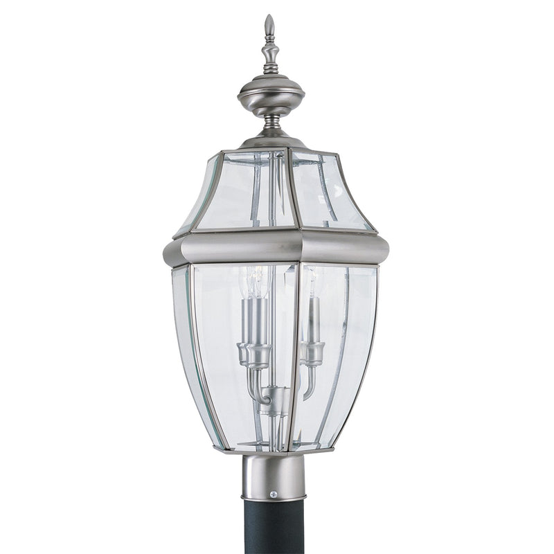 Generation Lighting 8239EN-965 Three Light Outdoor Post Lantern, Antique Brushed Nickel