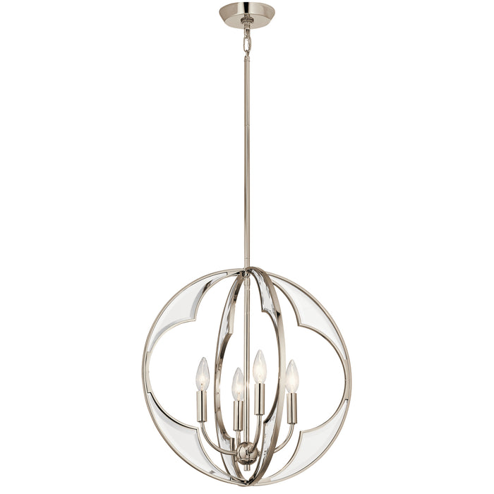 Kichler 43096PN Four Light Chandelier, Polished Nickel