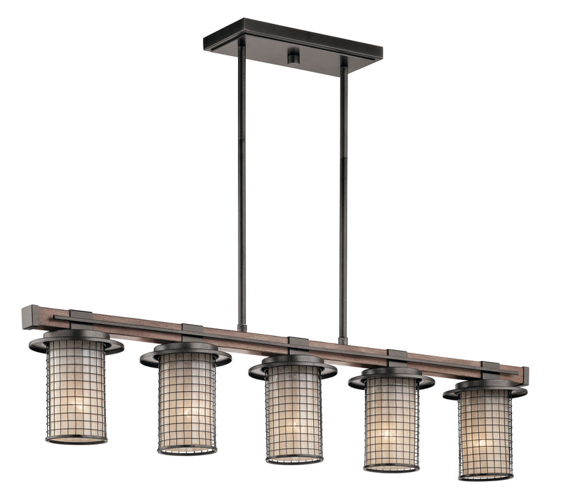 Kichler 43590AVI Five Light Linear Chandelier, Anvil Iron
